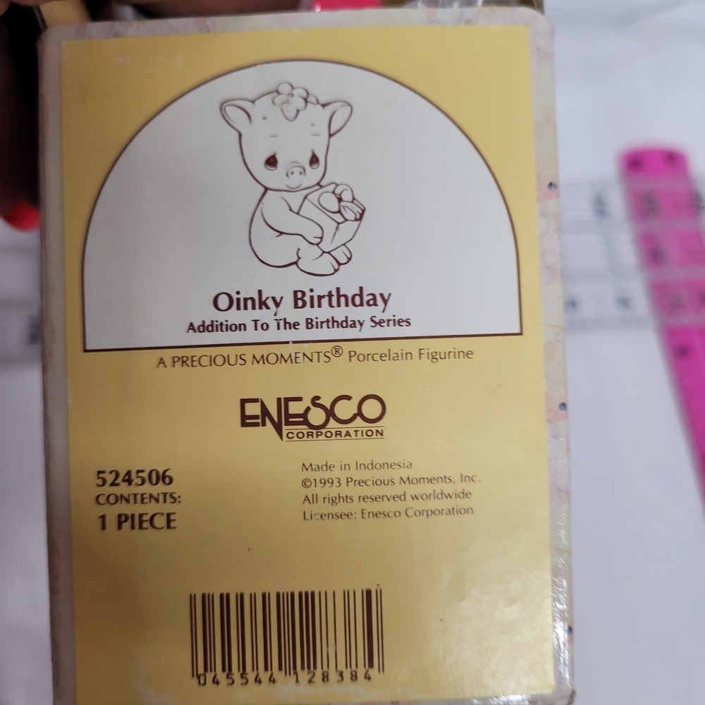 Precious Moments Oinky Birthday Porcelain Figurine 524506 1993 Pig Gift Box